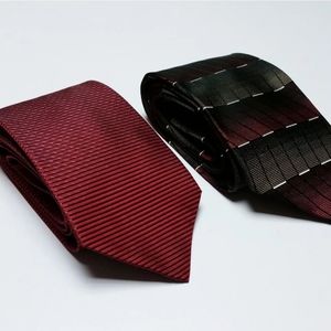 Set of 2 Murano Italia 100% Silk Geometric Triangle & Striped Neck Tie Red Black